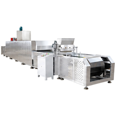 Automatic bakery production line with wire-cut forming and tunnel oven for individually wrapped snack cakes